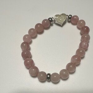 Dune Rose Quartz and Mother of Pearl Pink Beaded Bracelet with Heart Charm